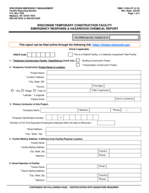 Wisconsin Temporary Construction Facility Emergency Response Form