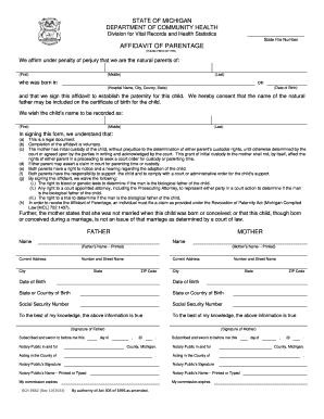 Michigan Affidavit of Parentage