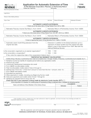 Nebraska Corporation Tax Extension Form 7004N