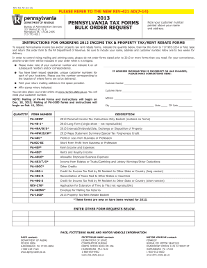 Pennsylvania 2013 Income Tax and Property Tax/Rent Rebate Forms Order