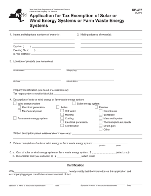 New York Solar or Wind Energy Tax Exemption Application
