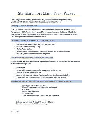 Standard Tort Claim Form SF 210