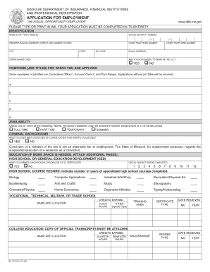Missouri Employment Application Form