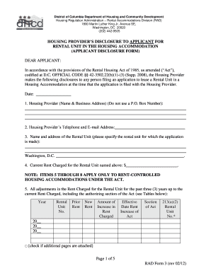 DC Rental Unit Disclosure Form