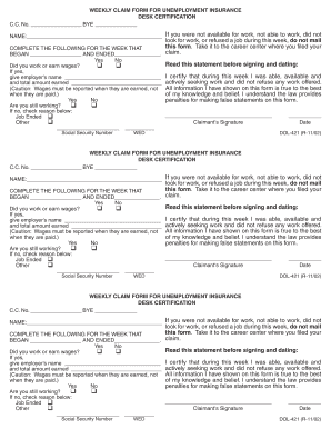 Weekly Claim Form for Unemployment Insurance