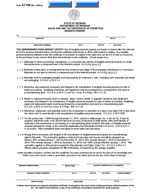 Georgia Sales and Use Tax Certificate of Exemption for Manufacturers