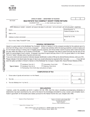 Hawaii Multistate Tax Compact Short Form Return