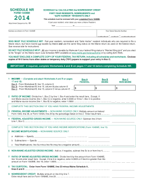 Maine Nonresident Credit Schedule NR