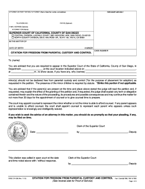 Citation for Freedom from Parental Custody and Control