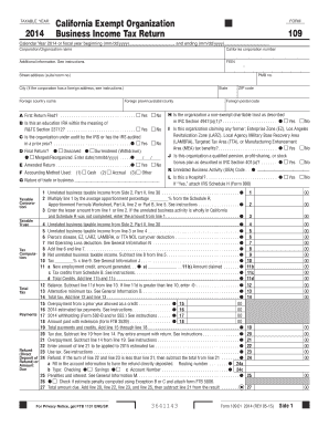 California Exempt Organization Business Income Tax Return 109