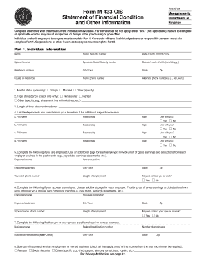 Massachusetts Statement of Financial Condition Form M-433-OIS