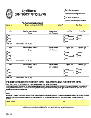 City of Houston Direct Deposit Authorization Form