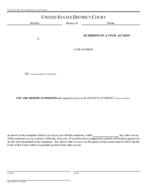 US Federal Civil Action Summons