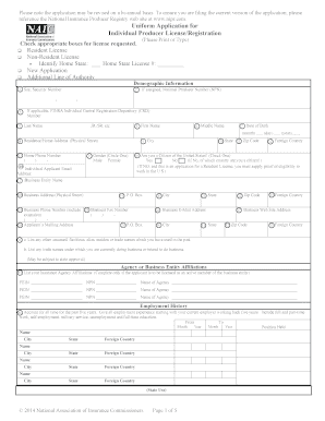 Uniform Application for Individual Producer License/Registration