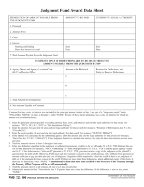 Judgment Fund Award Data Sheet