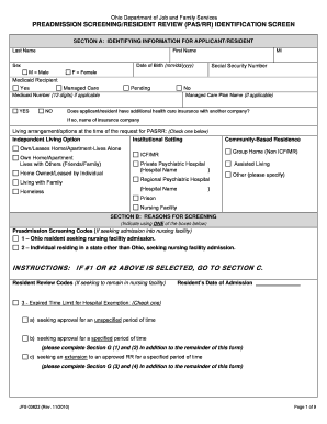 Ohio Preadmission Screening/Resident Review Form