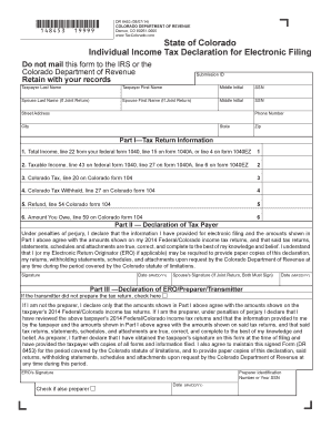 Colorado Individual Income Tax Declaration for Electronic Filing
