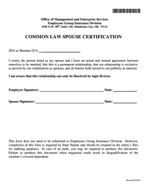 Common Law Spouse Certification