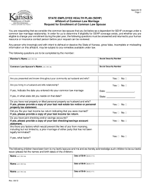 Kansas State Employee Health Plan Common Law Spouse Affidavit