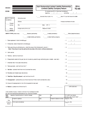 Utah Partnership/Limited Liability Partnership/2014 Return TC-65