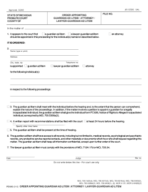 Michigan Order Appointing Guardian Ad Litem