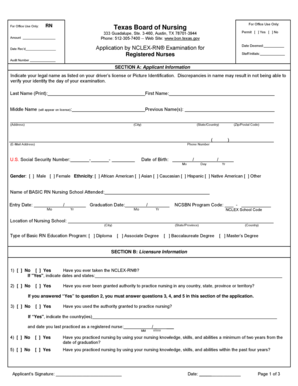 Texas RN Examination Application