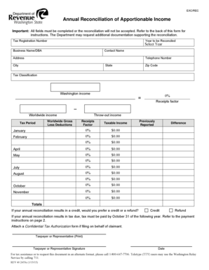 Washington Annual Reconciliation of Apportionable Income