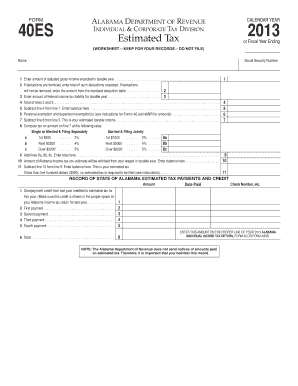 Alabama 40ES Estimated Tax Form 2013