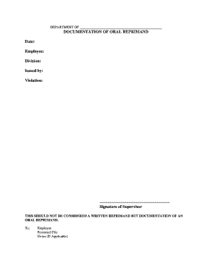 Documentation of Oral Reprimand