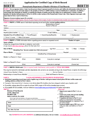 Pennsylvania Birth Record Application