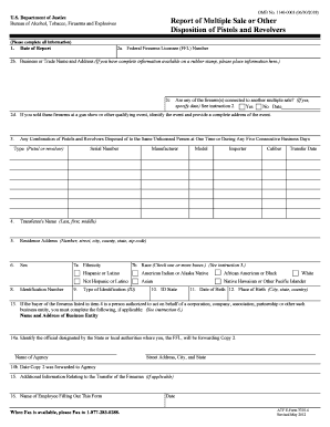 ATF Multiple Sale Report for Pistols and Revolvers