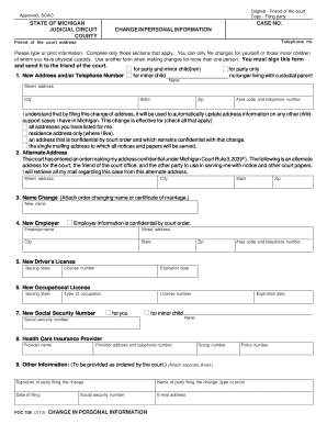 Michigan Change in Personal Information Form
