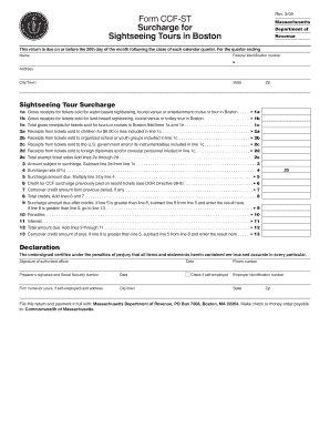 Massachusetts Sightseeing Tour Surcharge Form