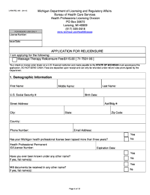 Michigan Massage Therapist Relicensure Application
