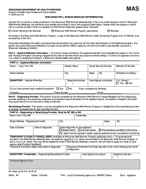 Wisconsin Well Woman Medicaid Determination Form