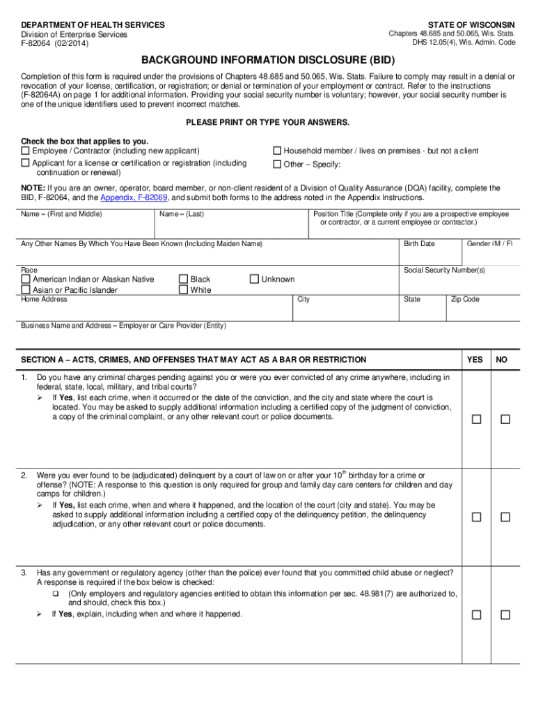 2014-2023 Form WI DHS F-82064 Fill Online, Printable, Fillable, Blank -  pdfFiller
