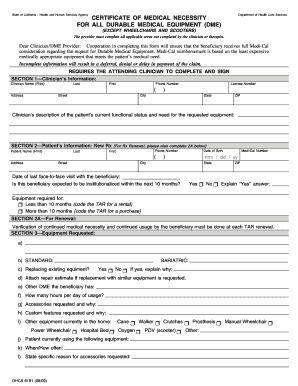 Certificate of Medical Necessity for Durable Medical Equipment