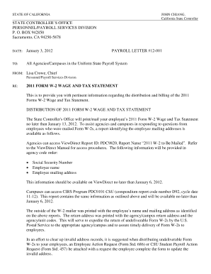 California 2011 Form W-2 Wage and Tax Statement