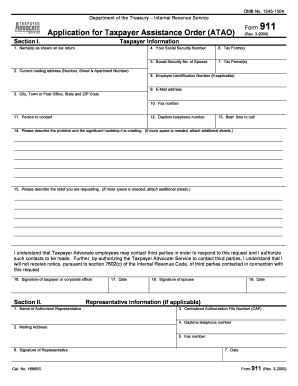Application for Taxpayer Assistance Order Form 911