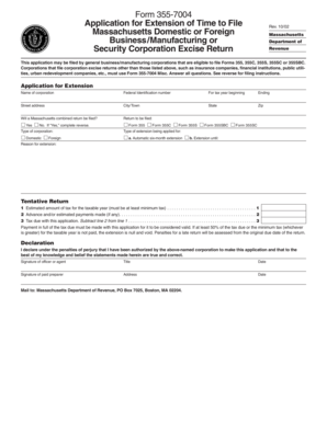 Massachusetts Business Corporation Tax Extension Form 355-7004