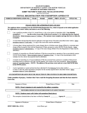 Florida Initial Registration Fee Exemption Affidavit