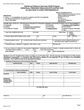 California CCS Individual Provider Paneling Application