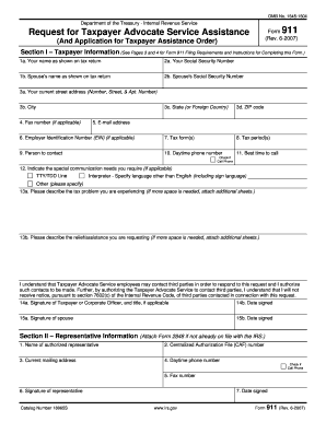 Request for Taxpayer Advocate Service Assistance Form 911