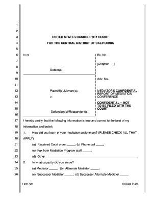 Mediator's Confidential Report of Mediation
