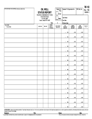 Texas Oil Well Status Report Form W-10