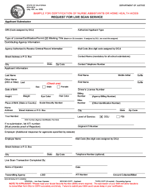 California Nurse Assistant Certification Live Scan Request
