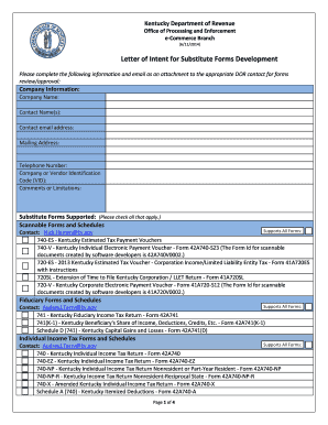 Kentucky Substitute Forms Development Letter of Intent