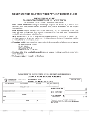 PA Corporation Taxes Estimated Tax Payment Coupon
