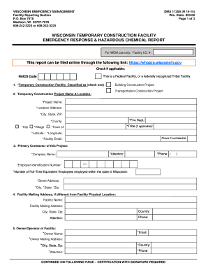 Wisconsin Temporary Construction Facility Emergency Response Report