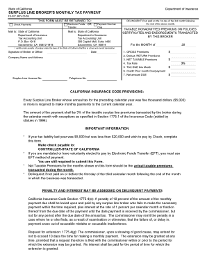 California Surplus Line Broker Monthly Tax Payment